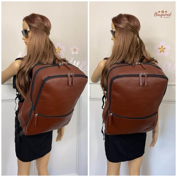 New Unbranded Genuine Chocolate Brown Pebbled Leather Large Backpack - Picture 4 of 11
